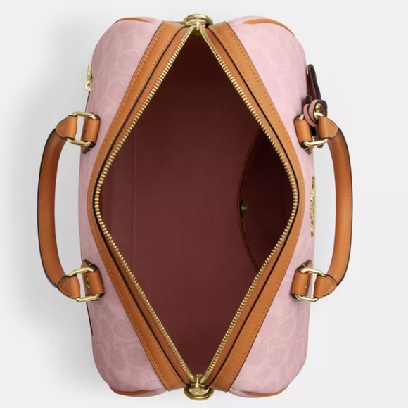 NEW Coach Large Rowan Satchel Bag In Pink Signature Canvas With Charms NWT - Picture 3 of 10